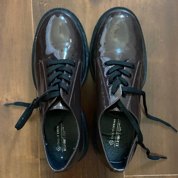 Chunky Lace-Up Platform Patent Shoes - Brown - Picture 1 of 9